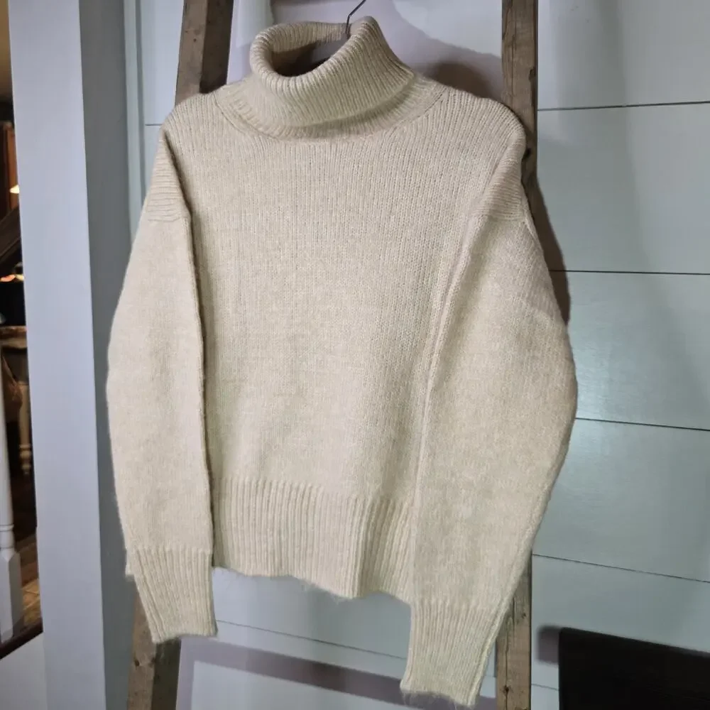 For The Republic Chunky Turtleneck Sweater Sm Yellow Beige Heather Alpaca Blend‎